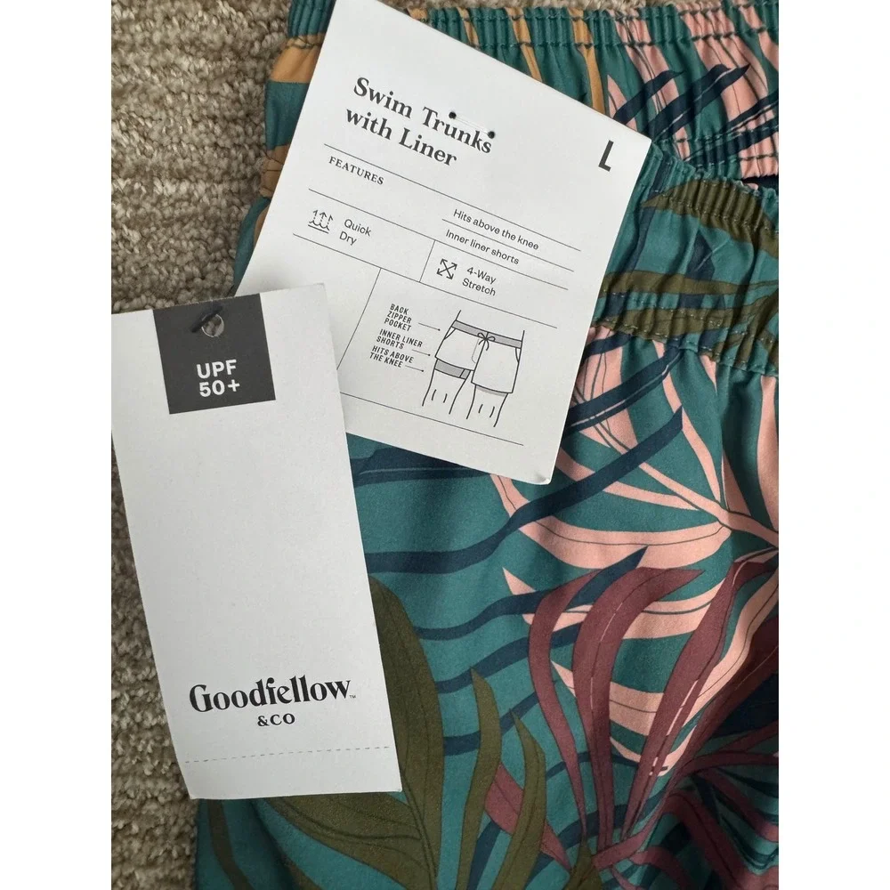 Goodfellow & Co Mens Teal Palm Print Swim Trunks 7